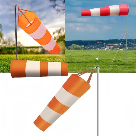Windsock, fluorescent windsock, airport fabric windsock, wind sock, outdoor windsock, orange oxford with reflective strip, wind direction indicator in orange and white (1/5)