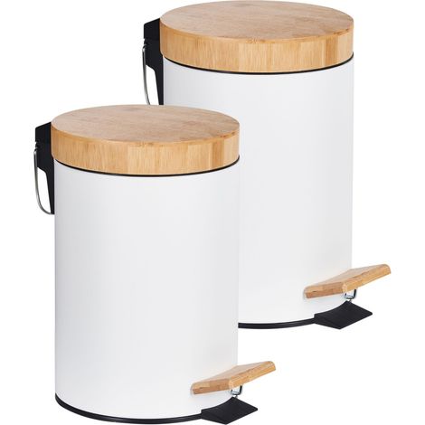 Tretmülleimer 2er Set 3 L ECOSMART Metall Weiß (1/5)