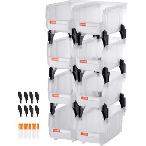 VEVOR Contenitori Impilabili in Plastica, 276 x 140 x 130 mm, 8 Pezzi, Contenitori in Plastica per Organizzare Oggetti in Armadio, Piccole Parti, Forniture per Ufficio, Altri Accessori, Trasparenti