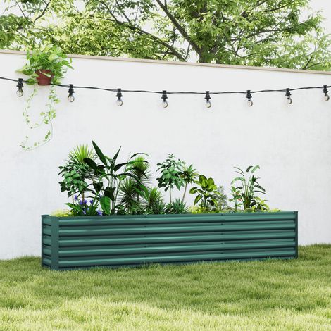 Carré potager potager surélevé en acier galvanisé barres de soutien et plaques d'angle fond ouvert 240 x 40 x 45 cm vert