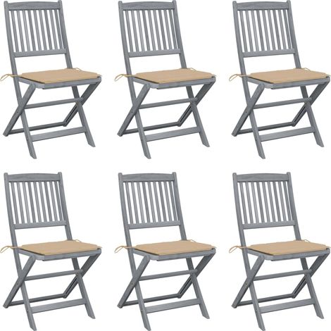 Sedie da Giardino Pieghevoli 6pz con Cuscini in Massello Acacia vidaXL