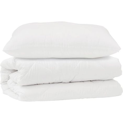 Housse de couette blanche en microfibre, comprend deux taies d'oreiller (1/5)