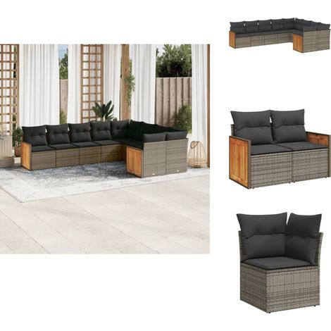 Salon de jardin 9 pcs avec coussins gris résine tressée - Salon De Jardin - Meuble De Jardin - Salon Extérieur - Ensemble De Canapés - Canapé D'extérieur (1/5)