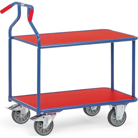 fetra Optiliner-Tischwagen blau/rot, 2 Holz-Plattformen, Ladefläche 900 x 600 mm (1/2)