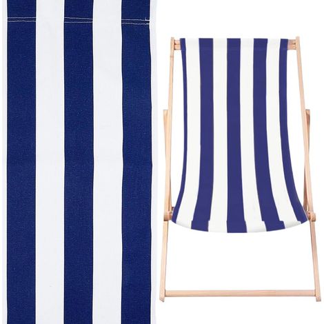 Lot de 2 chaises longues de plage en tissu de rechange bleu et blanc rayé pliable en toile 1120 x 430 mm pour patio, chaise longue d'extérieur pliable pour la maison, la plage, le jardin, la (1/5)