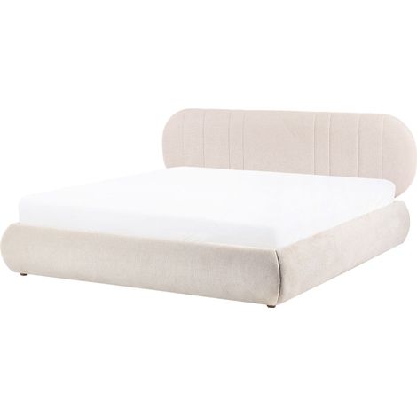 Ottoman Bed Light Beige Fabric EU Super King Size 6ft Tufted with Lift-Up Sprung Frame Storage CAMPAN