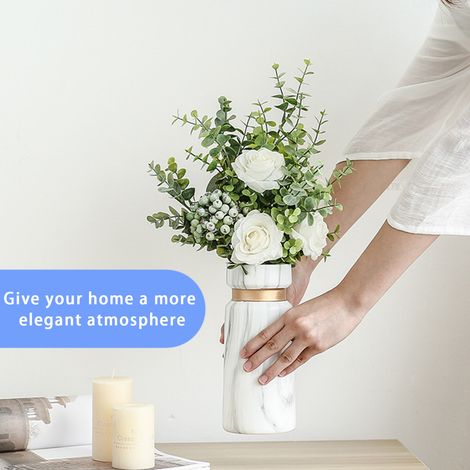Vase en Céramique Blanche Imprimée Marbre pour Salon Chambre Bureau Déco (1/5)