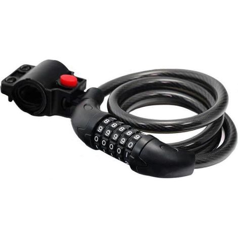 Antivol de vélo haute sécurité à câble avec combinaison réinitialisable à 5 chiffres, idéal pour une utilisation en extérieur, 1,2 m x 12 mm (noir)-AquaForge (1/5)