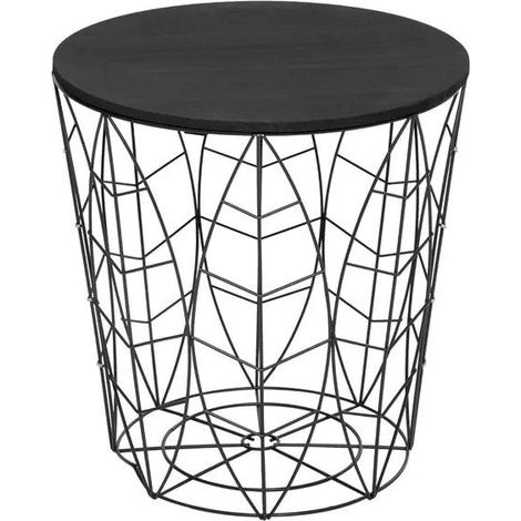 Atmosphera – Table basse en métal noir – Plateau en bois Paulownia – Hauteur 41 cm – Design minimaliste pour petits espaces (1/8)