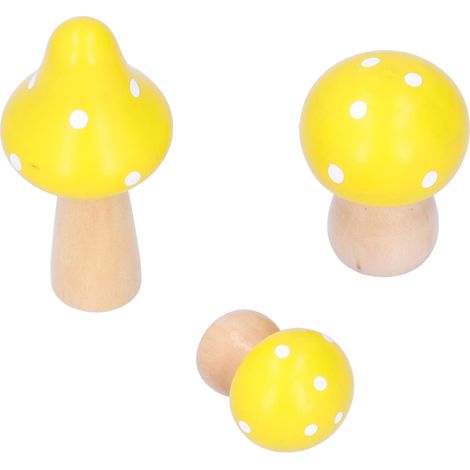 3 Pièces Décorations de Bureau Champignons Mignons en Bois pour Maison et Bureau - Jaune