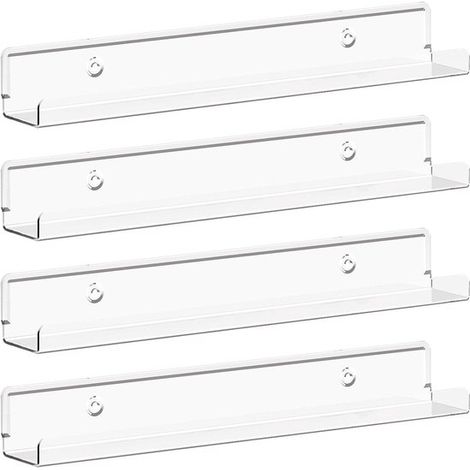 Mensola stretta e sospesa per quattro dischi mensola a muro trasparente larga 30 cm per smalti/libri/foto/cosmetici organizer da parete in acrilico (1/5)