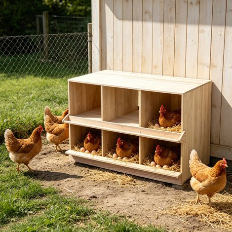 Pondoir Poule, 6 Compartiments Muraux Bois, Imperméables pour Poulailler, Pondoir Poules Pondeuses, Installation au sol Facile à Nettoyer, pour Différentes Races, 94 x 44 x 58 cm (1/5)