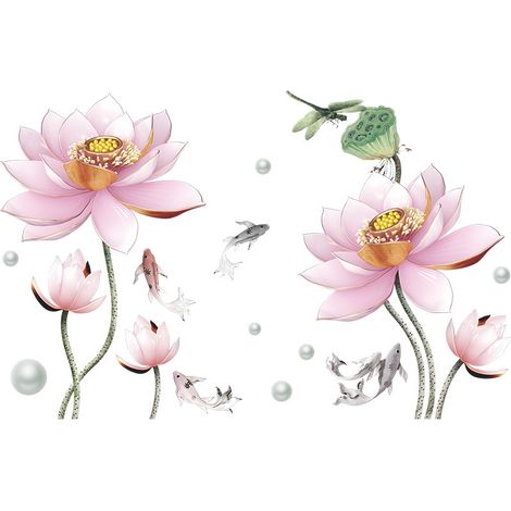 Stickers muraux Fleur de Lotus pour chambre à coucher (Dimensions : 108 cm x 69 cm) (1/5)