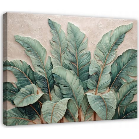 Peinture jungle feuilles vertes 3d concrete pour chambre salon sur toile 120x80 (1/3)