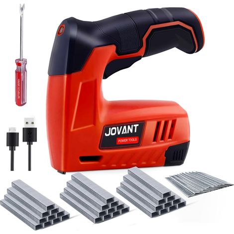 Pistolet agrafeur électrique avec pistolet agrafeur 3650 et agrafeuse - Pistolet d'agrafage à rembourrage - Pour bois, artisanat, menuiserie, décoration DIY, clou sans fil 4 V 2 en 1 (1/5)