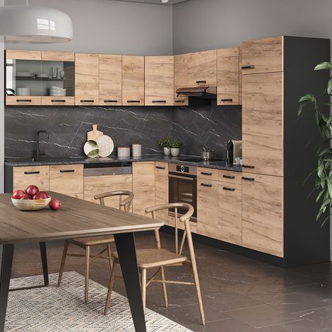 Cocina esquinera R-Line, Roble dorado/Antracita, 287 x 227 cm sin encimera, Vicco (1/5)