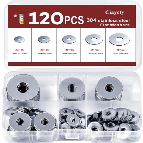 120 Pièces Rondelles Inox, 5 Tailles Rondelles Metal, Rondelle M4 M5 M6 M8 M10, Rondelles pour Gonds de Porte, Rondelle Inox pour L'étanchéité Vis Bagues D'étanchéité (1/3)