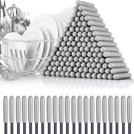 Lot de 100 capuchons de protection pour panier à vaisselle , capuchons de protection pour paniers de lave-vaisselle , pièces de rechange extra solides , pour tous les paniers à vaisselle , gris (1/4)