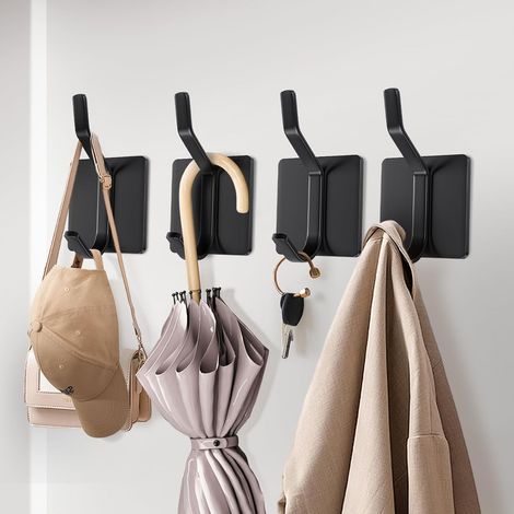 Selbstklebende Wandhaken, 4-teiliges Wandgarderoben-Set, kein Bohren erforderlich, Handtuchhalter fürs Badezimmer, Badezimmerhaken, selbstklebende Wandhaken, geeignet für Küche und Wohnzimmer (1/5)