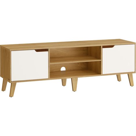 Vasagle – Meuble TV avec étagère réglable – Compatible télévisions jusqu'à 65 pouces – Dimensions 147 x 39 x 50 cm – Couleur chêne naturel et blanc crème (1/5)