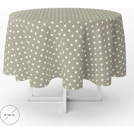 mantel hule redondo topos beige impermeable antimanchas pvc ø140 cm. uso interior y exterior (1/6)