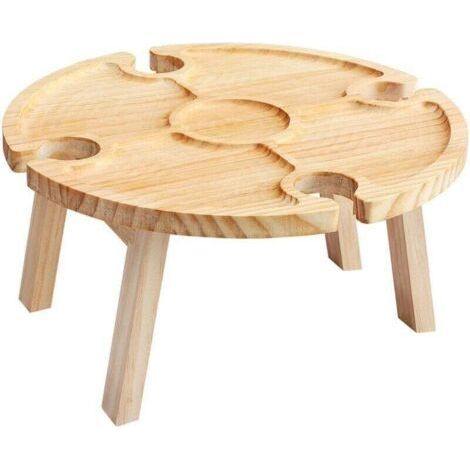 Portable Outdoor Wine Table, Mini Camping Table, Picnic Table, Round Wooden, Portable, Outdoor, Foldable, Small Beach Table for Garden (30 15 cm) (1/4)