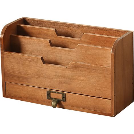 Schreibtisch-Organizer aus Holz mit Schublade für Briefmarken, Notizen, Büroklammern und Schere (1/5)