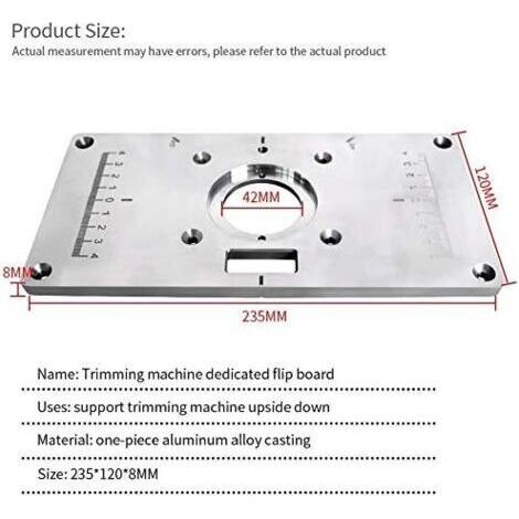 Plaque d'insertion en aluminium pour table de défonceuse avec 4 anneaux pour établis de menuiserie de précision, panneau de particules, 235 x 120 x 8 mm (rouge)