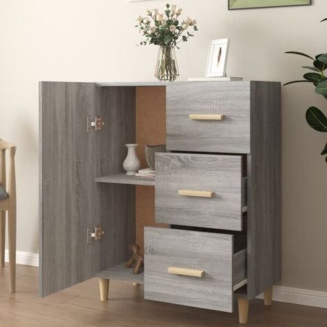 Buffet de Cuisine en Bois d'Ingénierie, Meuble Rangement Gris Sonoma 69,5 x 34 x 90 cm, Desserte Moderne avec Étagères pour Salle à Manger et Salon (1/5)
