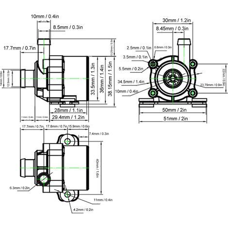 Ortviai Pompe à eau continue 12 V CC, 5 W, sans balais, faible bruit (20–30 dB), débit élevé (350 L/h), pour machines à glaçons, cafetières et systèmes de chauffage (1/4)
