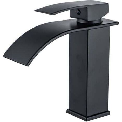 Black lacquered waterfall faucet for hot and cold countertop sinks and bathroom cabinets single-hole faucet waterfall basin faucet waterfall mixer tap brass single-hole bathroom faucet