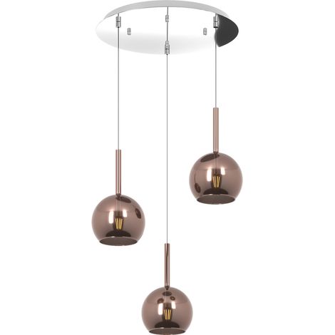 Sospensione Contemp. Rosone Tondo Future Met. Cromo Vetro Rame 3 Luci E27 D42Cm