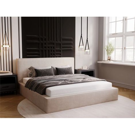 Lit rembourré avec rangement 120x200 velours beige Monaco (1/5)