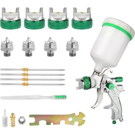 Pistolet pulvérisateur pneumatique HVLP avec buse de 1,4/1,7/2,0/2,5 mm, capacité de 600 ml, pour mur, voiture, décoration intérieure (vert) (1/4)