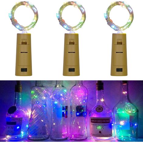 Guirnalda de luces LED para botellas, 3 unidades, 2 m, 20 LED, luces de corcho, luces LED para tapones de botellas, para dormitorio, Navidad, bodas, fiestas, jardín, cuatro colores (1/5)
