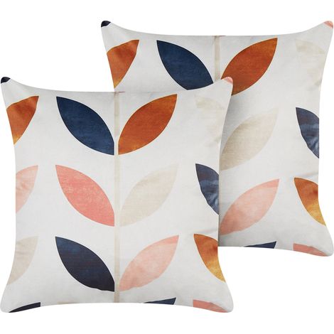 Conjunto de 2 cojines de terciopelo multicolor 45 x 45 cm patrón de hojas Quinoa (1/5)