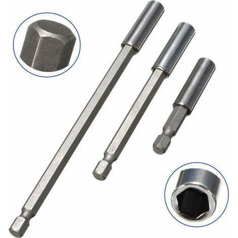 Set of 3 electric screwdriver bits (75/100/150 mm) with magnetic extension and 1/4 inch quick-connect adapter (1/5)