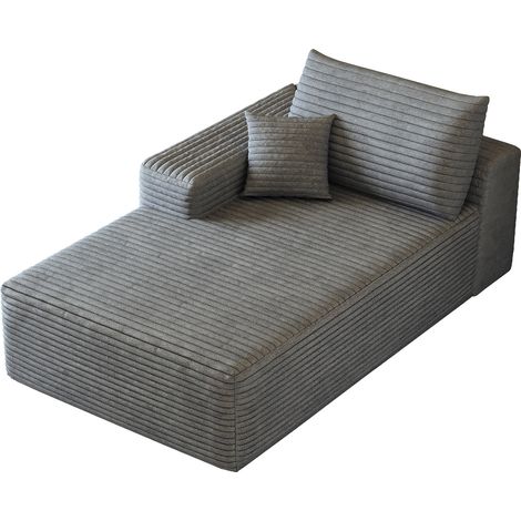 Canapé méridienne gauche gris en velours côtelé 1 place 175x95x83cm (1/5)