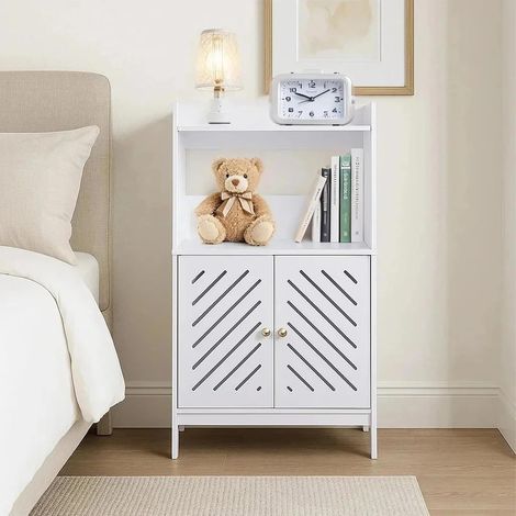 Armoire de Rangement de Salle de Bains à 3 Niveaux, Organisateur indépendant avec Portes et étagères, Petit Armoire au Sol Blanc pour Salle de Bains, Toilettes, Salon, Cuisine, Petit Espace (1/5)