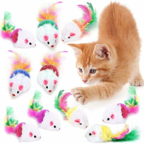 royaluxe - 10pcs Souris en Forme avec des Jouets colorés de décoration Queue de Plume pour Les Chats au Hasard——, (1/5)