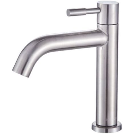 Robinet de cuisine, eau froide, robinet de lavabo de salle de bain unipolaire, accessoires de robinet de lavabo, acier inoxydable 304 (ouverture d'installation : 32-40 mm) (1/4)