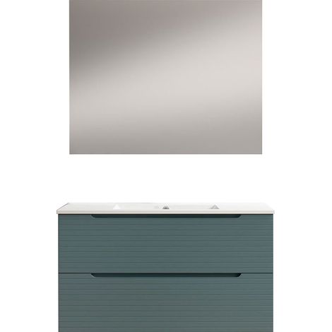 Kibath Mueble de baño con Lavabo, Espejo y Aplique LED BOREAL 80x45 cm acabado AZUL OCEANO mate 2 cajones suspendido (1/5)