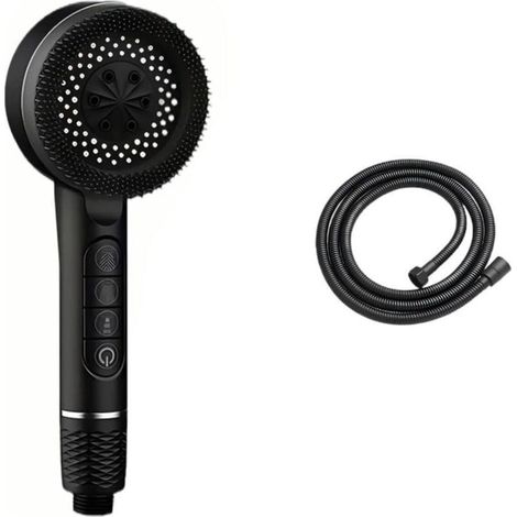 Tête de Douche Manuelle Pressurisée 4 Modes, avec Brosses en Silicone et Filtur, Flexible Renforcé, Pour un Confort Ultime (Noir) (1/4)