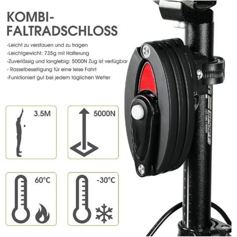 ALLIANDISAntivol vélo pliable avec support, cadenas à combinaison 4 positions, longueur 85 cm, haute sécurité, cadenas pliable pour VTT, vélo de route, scoote
