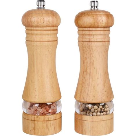 Moulin poivre ensemble sel poivre bois, manuel rechargeable, fenêtre acrylique, céramique réglable, 16,5 cm (lot de 2)