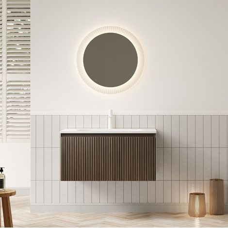 Mobile lavabo sospeso 80 cm in resina bianca con contenitore bagno moderno FLORAGRACE (1/5)