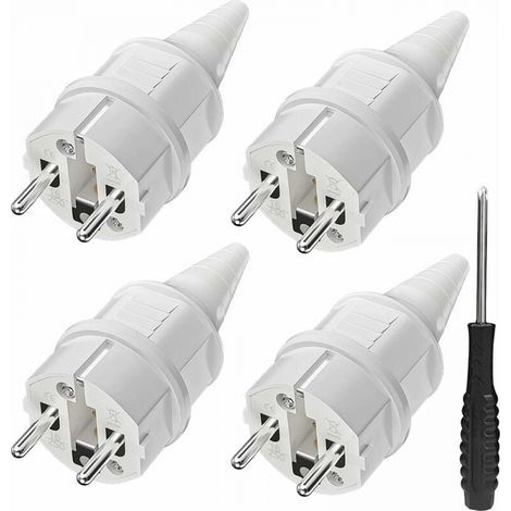 Fiche avec protection anti-pliage [4 pièces], 4 fiches de terre en caoutchouc (250 V/16 A) + 1 tournevis, convient pour une utilisation en extérieur (1/5)
