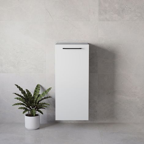 Napoli Gloss White 350mm Wall Mounted Single Door Side Cabinet - 350mm - Matt Black 160mm Handle