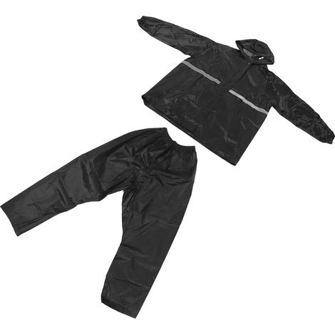 Ensemble imperméable et pantalon imperméable intégral en tissu Oxford monocouche pour les activités de plein air et les voyages, noir, taille XL.