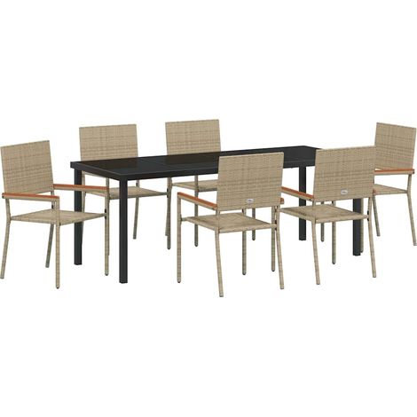 Maison Exclusive - Set da Pranzo per Giardino con cuscino 7 pcs Beige polyrattan